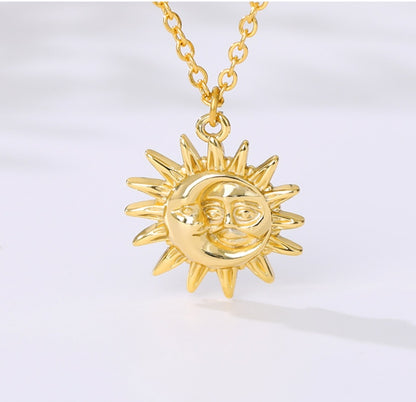Sun Pendant Necklace Women Gold Plated 18K