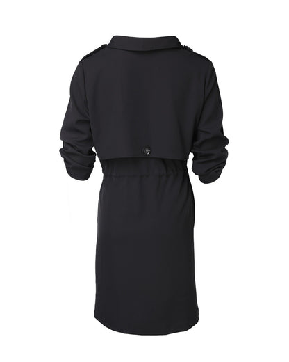 Loose Solid Color Waist Tight Rolled Sleeves Mid-length Trench Coat For Women