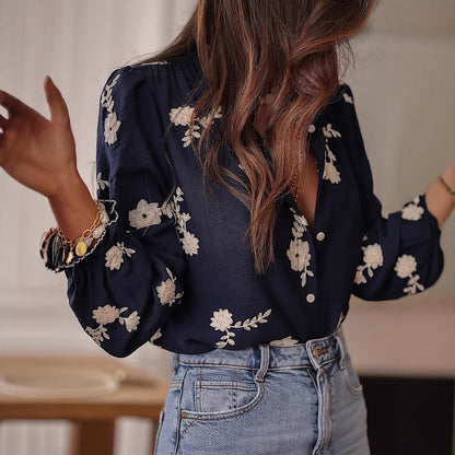 Women's Long-sleeved Western-style Chiffon Blouse With Embroidery
