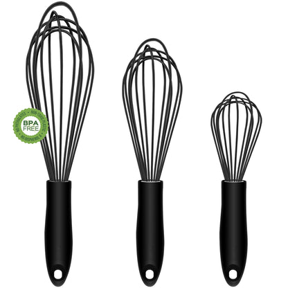 3pcs Food Grade Silicone Whisk, Manual Egg Whisk Mixer, Egg Beater, Household Baking Tools, Kitchen Supplies