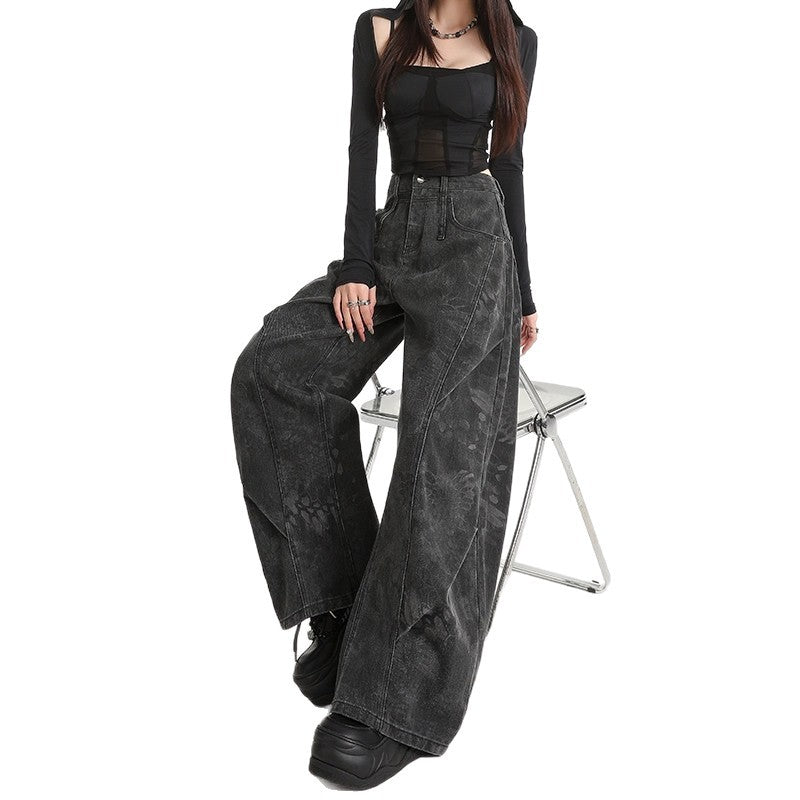 Women's Plus-Size Printed Pleated Straight-Leg Floor-Length Wide-Leg Pants