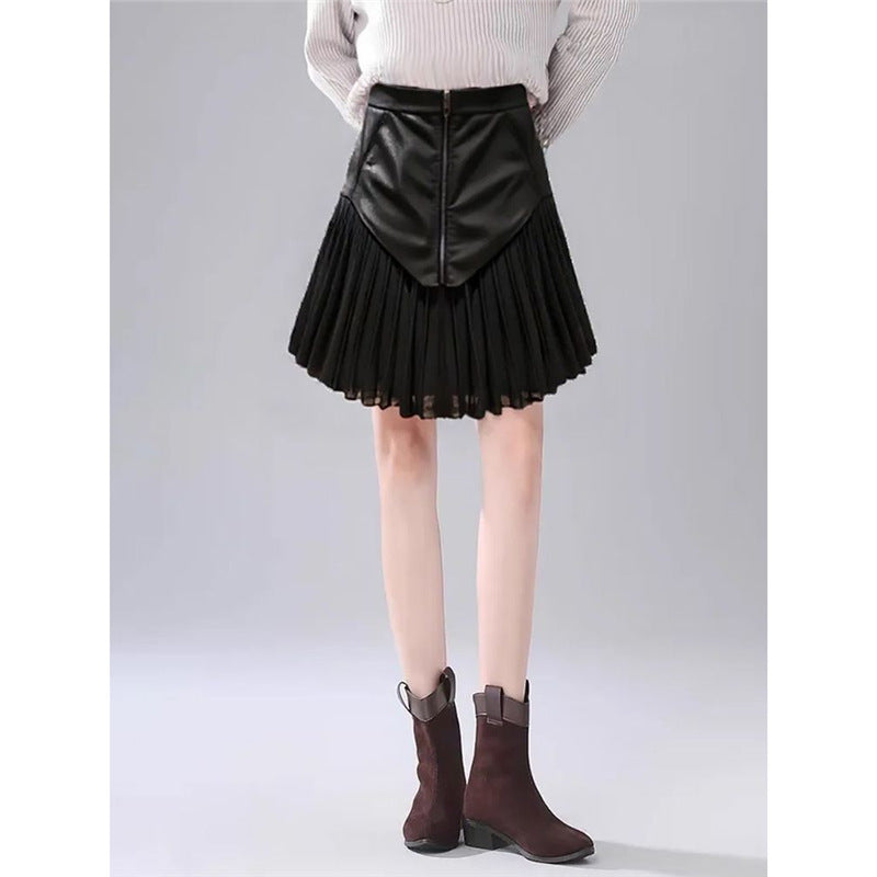 Fashionable And Versatile Patchwork Pleated Skirt
