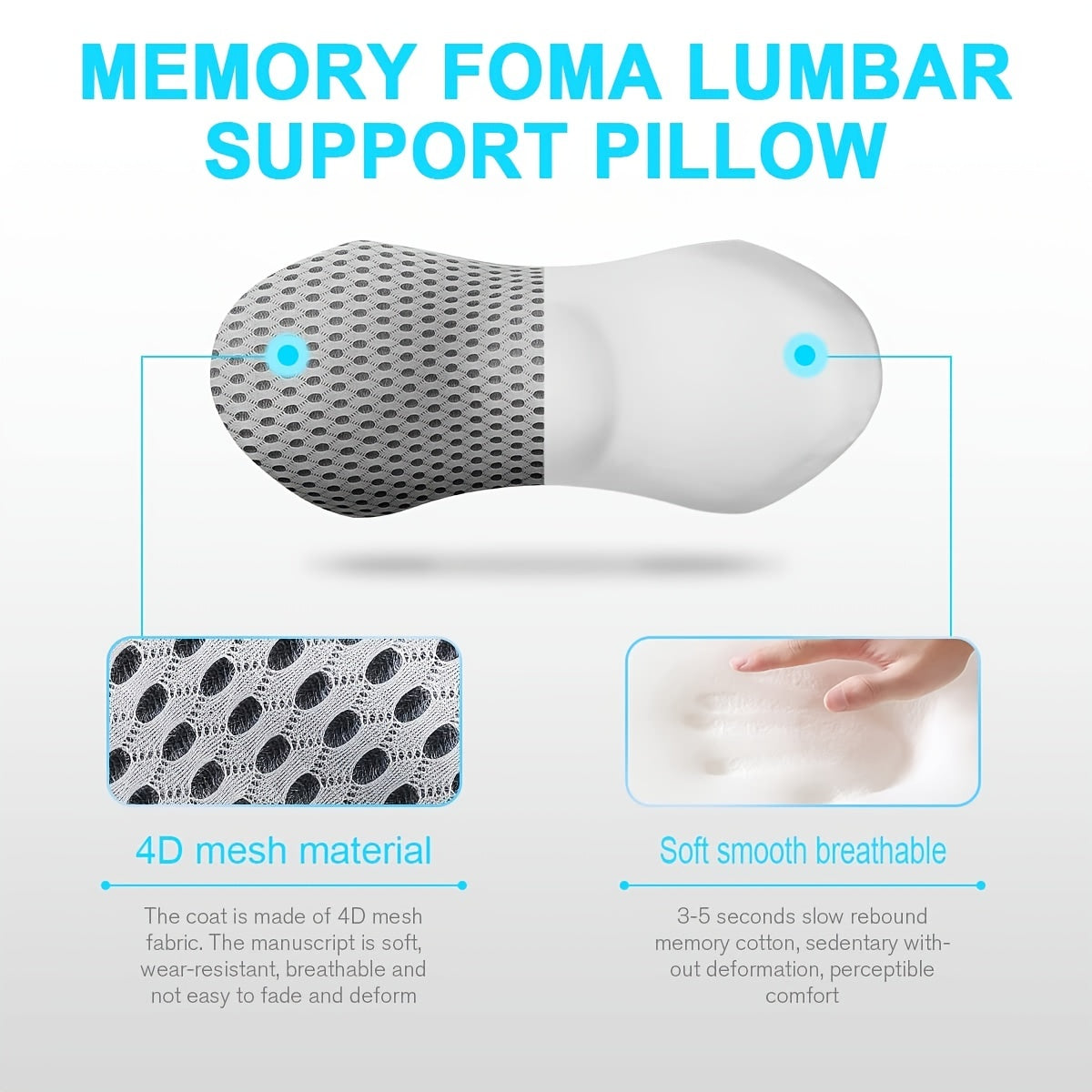 Premium Memory Foam Lumbar Support Pillow - Ergonomic Back Pain Relief for Office Chair, Car Seat & Home - Orthopedic Lower Back Cushion