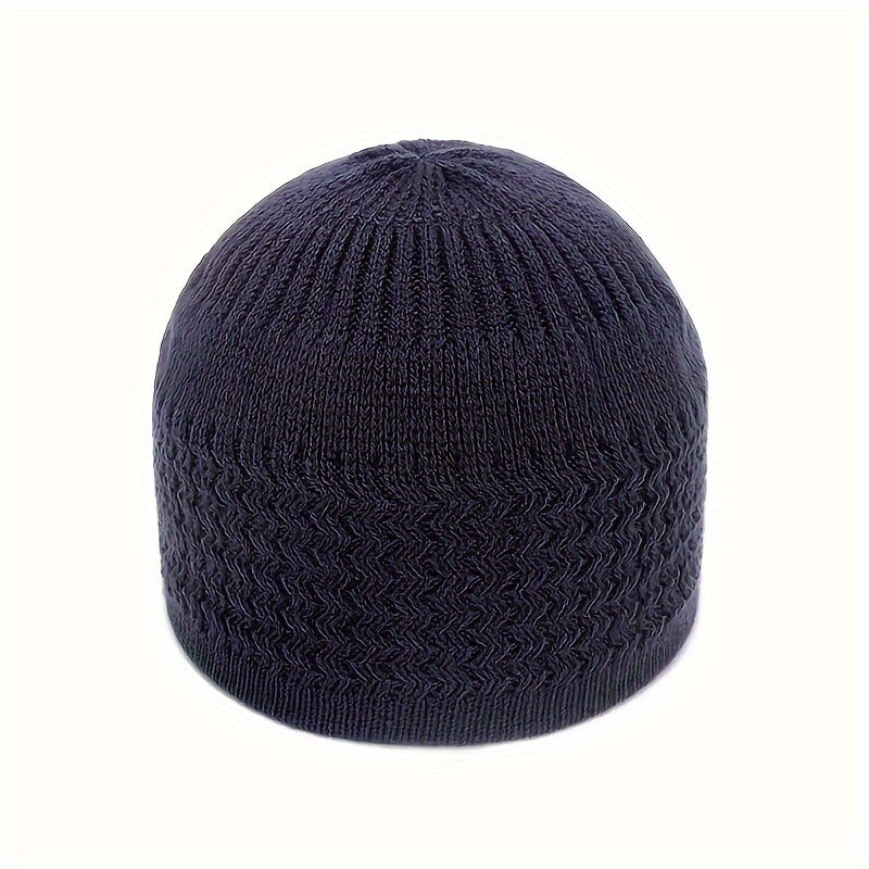 European And American Spring And Autumn Knitted Hat, Unisex Wavy Jacquard Unisex Dome Warm Beanie Cap, Muslim Pullover Knitted Hat, Ideal Choice For Gifts