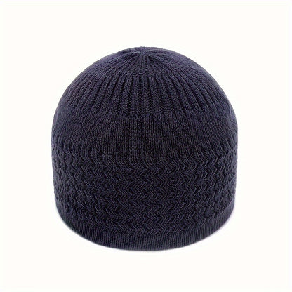 European And American Spring And Autumn Knitted Hat, Unisex Wavy Jacquard Unisex Dome Warm Beanie Cap, Muslim Pullover Knitted Hat, Ideal Choice For Gifts