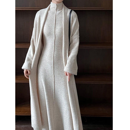 Women's Long Warm Sleeveless Turtleneck Dress Two-piece Set