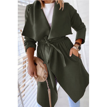 langer Trenchcoat mit Revers, einfarbig, lang