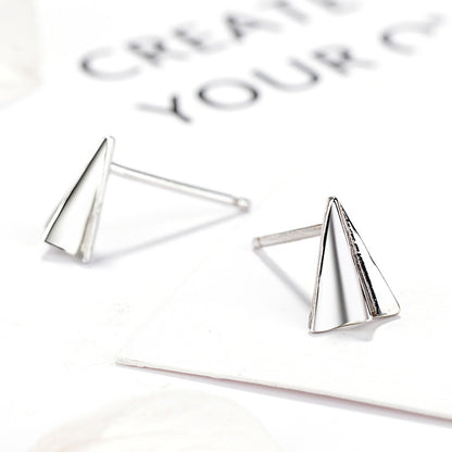 Women's Sterling Silver Creative Simple Origami Airplane Shape Earrings
