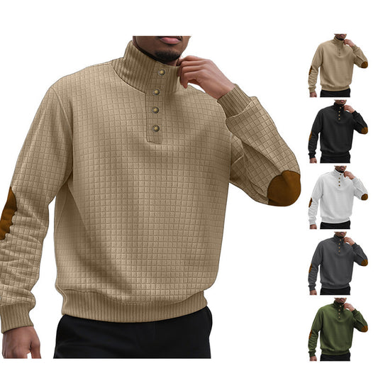 Casual Sports Men's Jacquard Small Plaid Stand Collar Long-sleeved Sweater