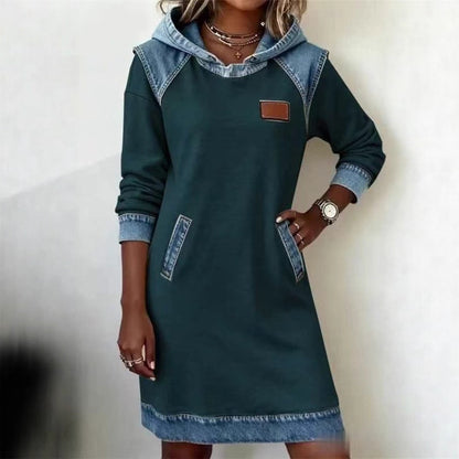 Best Seller Denim Color Matching Ladies Hoodie Skirt