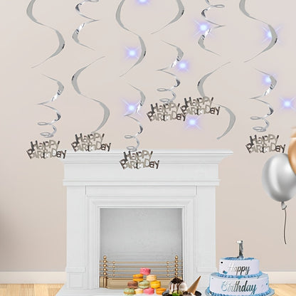 6pcs-Golden, Silvery, Rose Red, Dark Blue, Lake Blue, Rose Golden Birthday Party Spiral Decoration Pendants, Birthday Letter Spiral Decoration