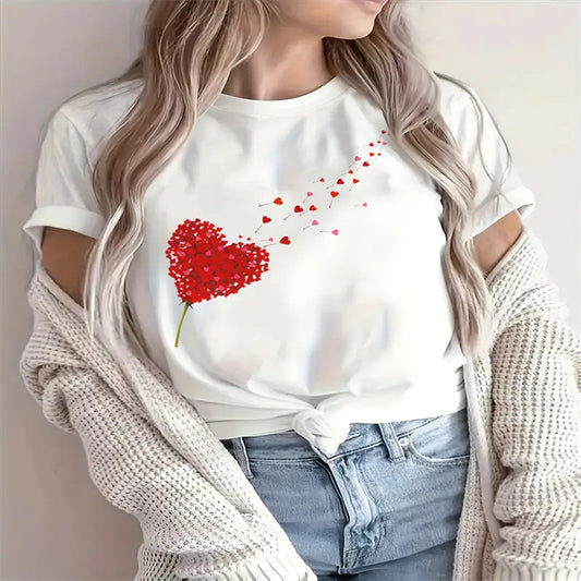 Women's Printed Crew-Neck Plus-Size Short-Sleeve Top