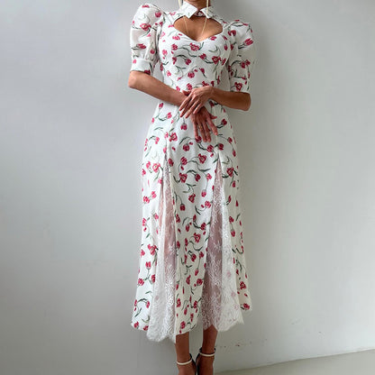 New Summer Design Elegant Lace-embellished, Waist-cinching Maxi Dress