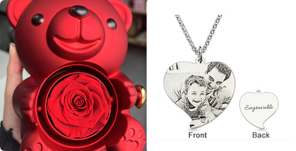 Rotating Bear Gift Box Eternal Rose Teddy Bear Jewelry Box With Necklace Valentine Wedding Special Present For Girlfriend Anniversary Gift Jewelry Box