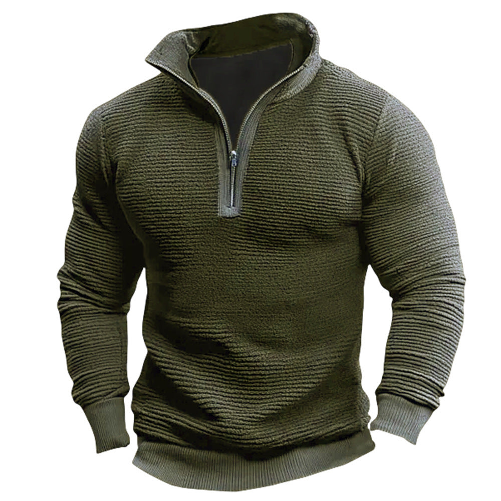 Premium Men's Contrast Zipper Sweatshirt - Casual Fleece Jacket