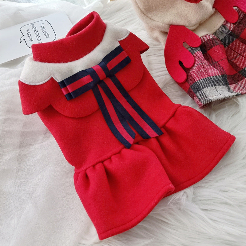 Warm Clothes For Dogs And Cats Red Check Elk Skirt