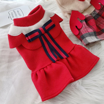 Warm Clothes For Dogs And Cats Red Check Elk Skirt