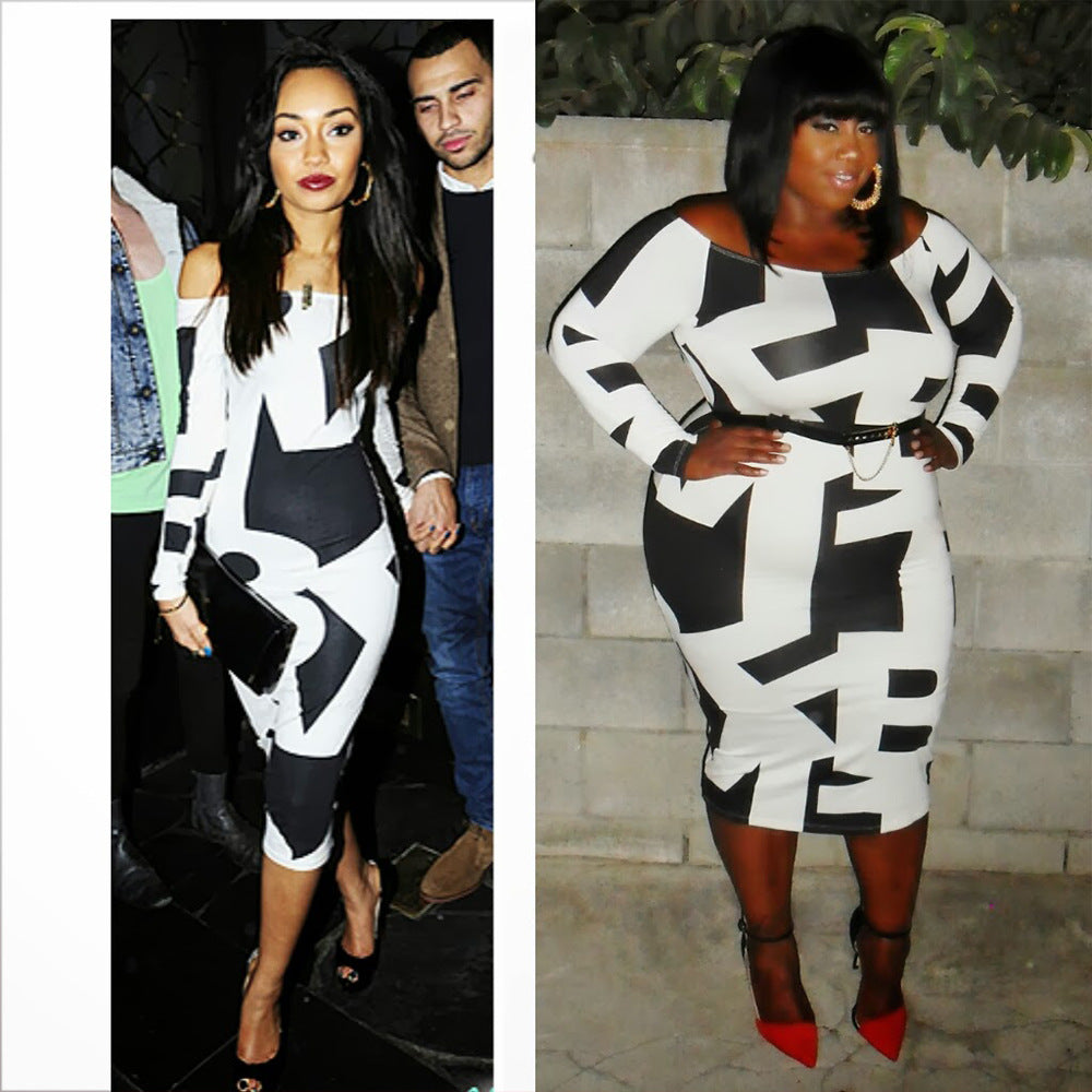 Women's Plus-size Long-sleeve Geometric-print Dress