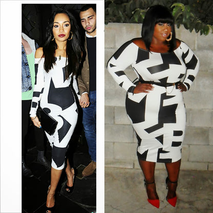 Women's Plus-size Long-sleeve Geometric-print Dress