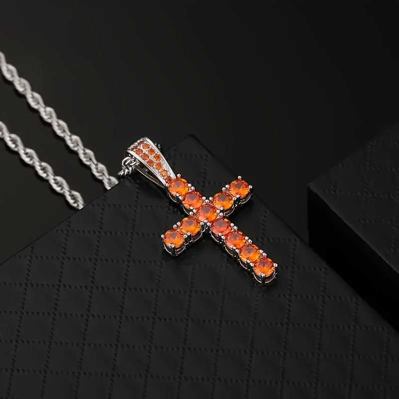 Hip-Hop-Kreuz-Anhänger aus Kupfer mit 4 mm Zirkonia, 14 Karat vergoldet