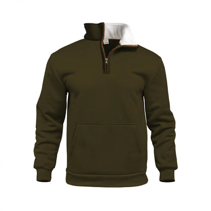 Casual Outdoor High Neck Half-Zip Pocket Long Sleeve Sweatshirt