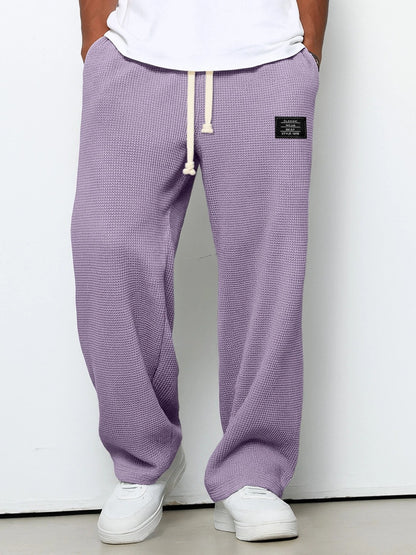 Waffle Straight Pants Fashion Brand Loose Loose  Drawstring Pockets Trousers Casual Men's Clothing