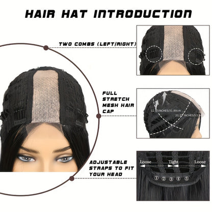 Elegant 26-Inch Black to Blonde Gradient Lace Front Wig - Long Straight Synthetic Hair with Natural Look, Heat Resistant, Ideal for Daily Wear & Cosplay