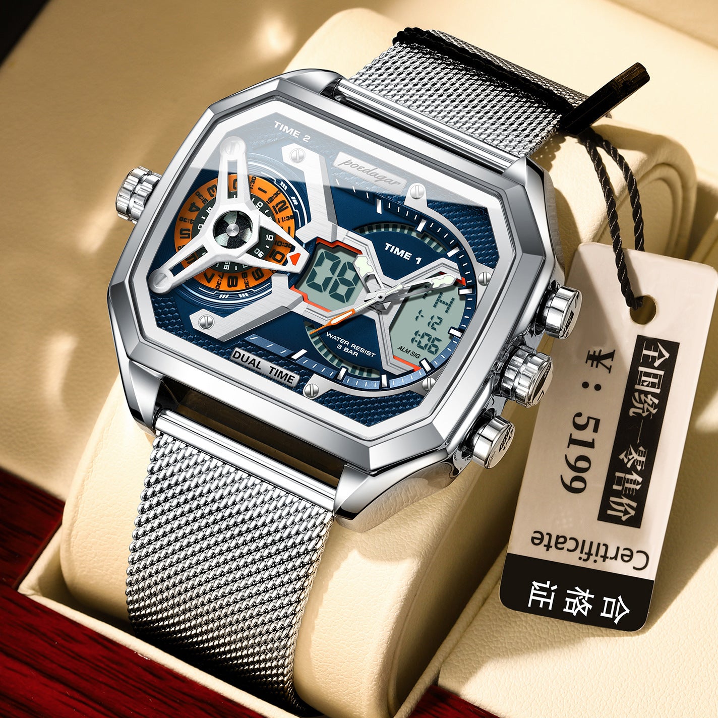 Luminous Waterproof Men's Sports Watch - 2.4" Display Digital Smartwatch with Mesh Band