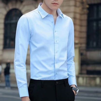 Men's White Long-sleeve Shirt Trendy Business Slim-fit For Work