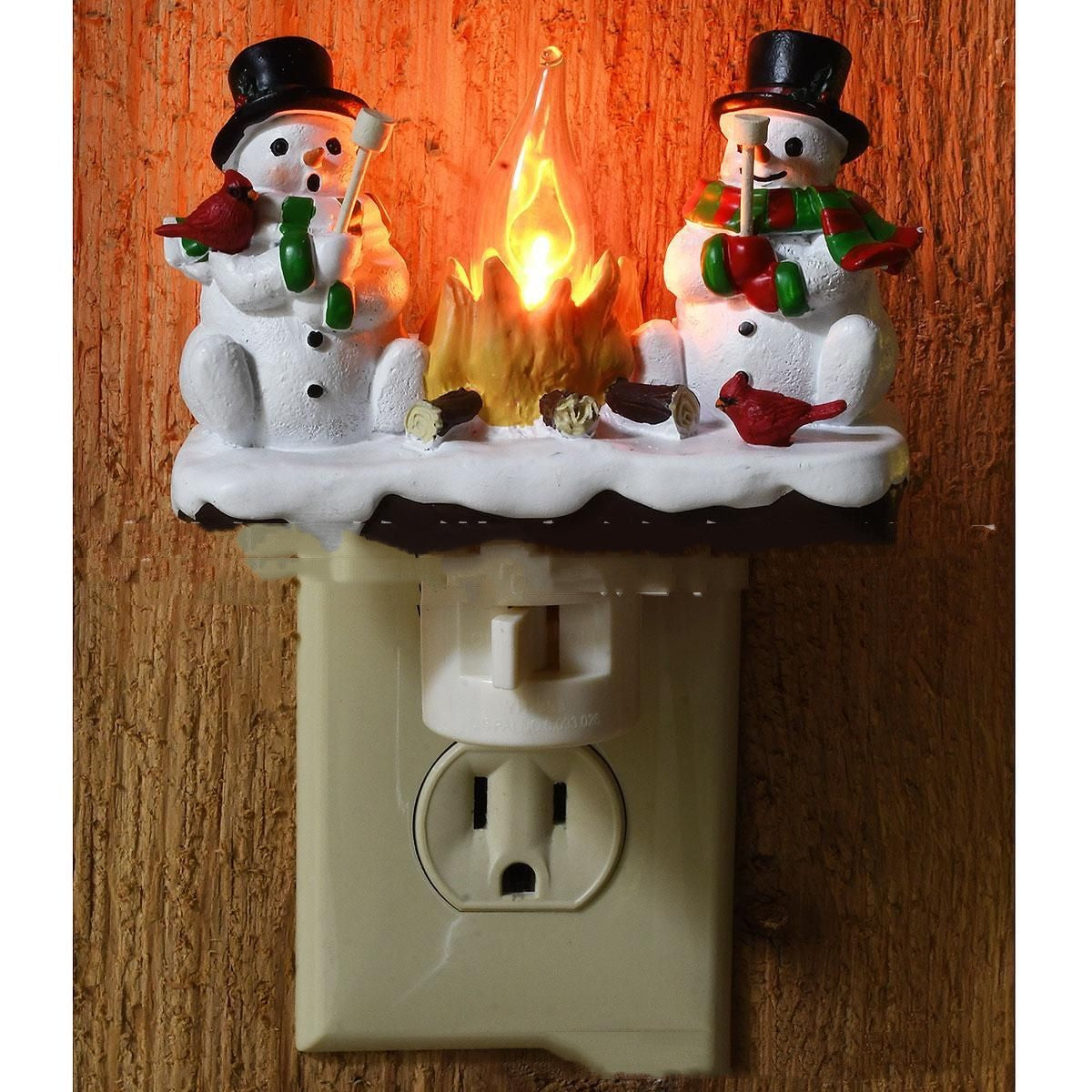 Snowman & Campfire Night Light - Handcrafted Resin Winter Ornament with LED Glow