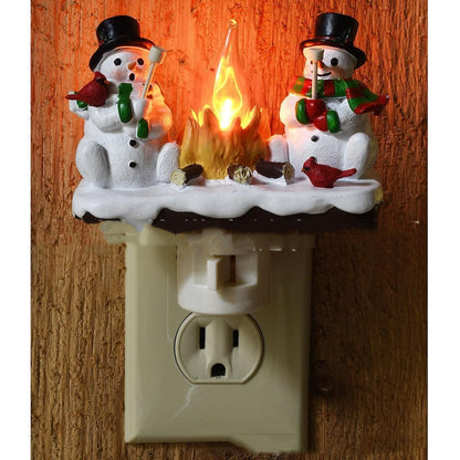 Snowman & Campfire Night Light - Handcrafted Resin Winter Ornament with LED Glow