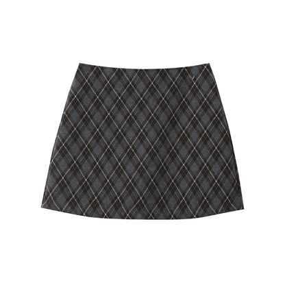 Retro Collegiate-style Tweed Mini Skirt Women's Skirt High-waisted Plaid Bodycon Skirt