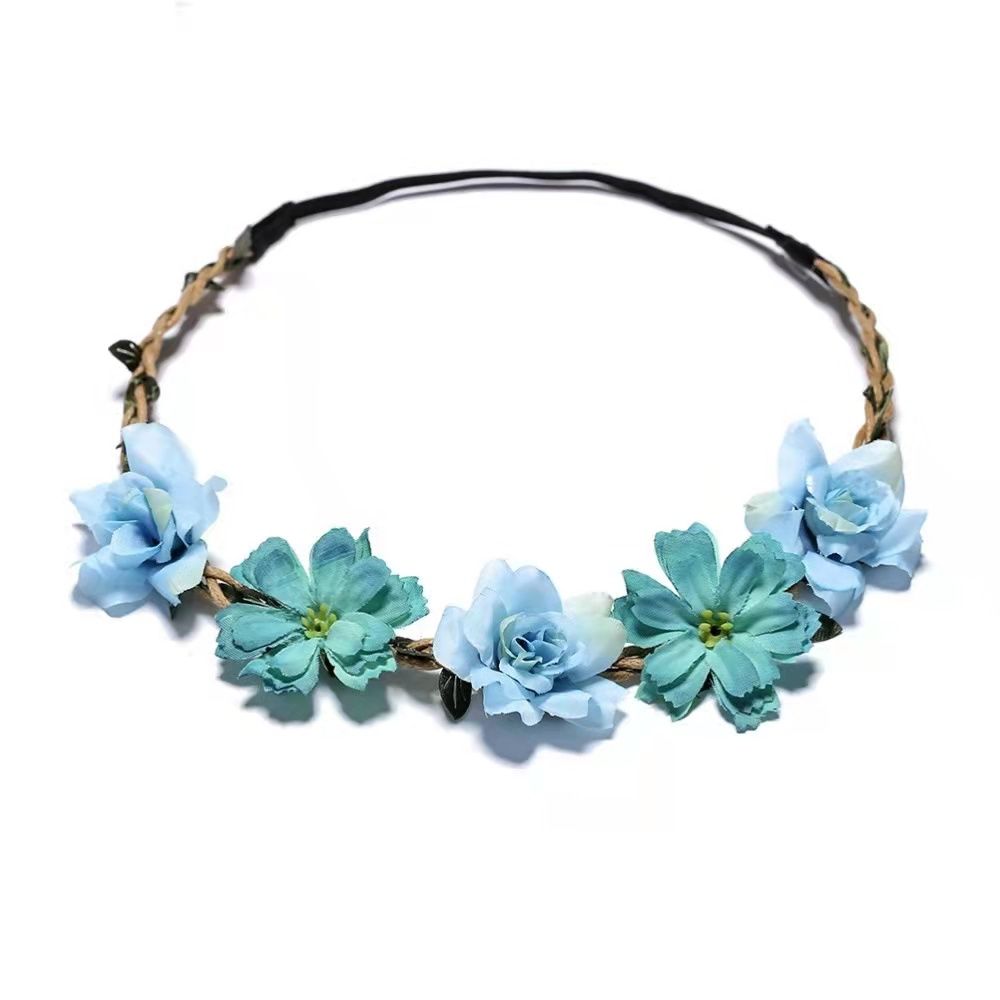 Adjustable Floral Garland Headband for Women & Girls - Multicolor Artificial Flower Crown with Soft Pastel Shades, Black Elastic Band & Golden Accents for Weddings, Festivals, Parties, Special Occasion Wear, Elegant Headpiece