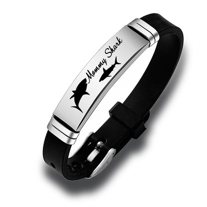 Cute Shark Mommy and Baby Stainless Steel Adjustable Silicone Bracelet Mothers Day Gift
