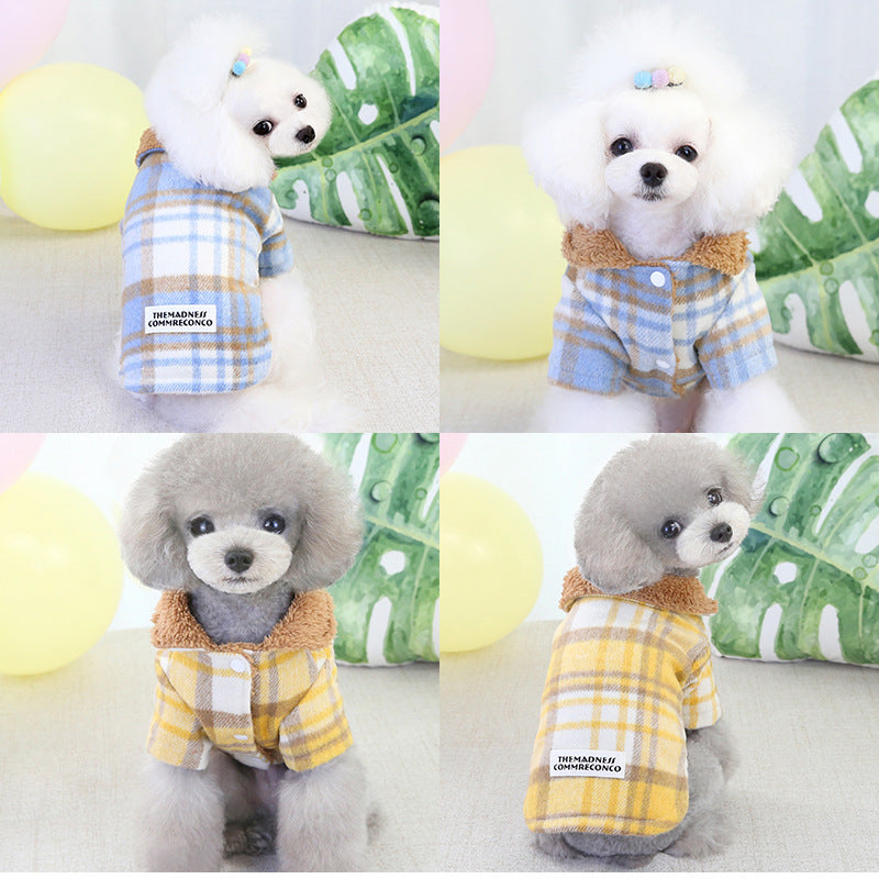 Pet plaid two-leg cotton coat