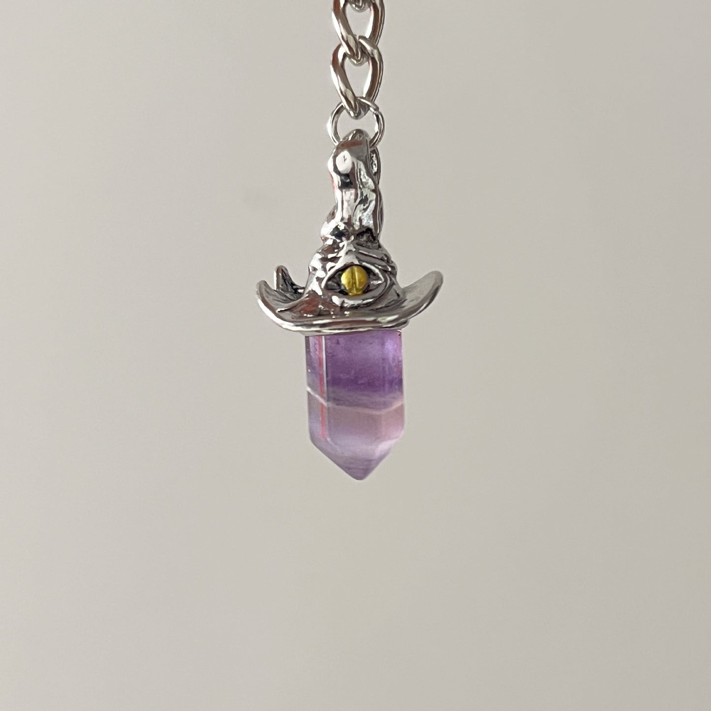 Retro Natural Amethyst Hexagonal Witch Hat Pendant Necklace