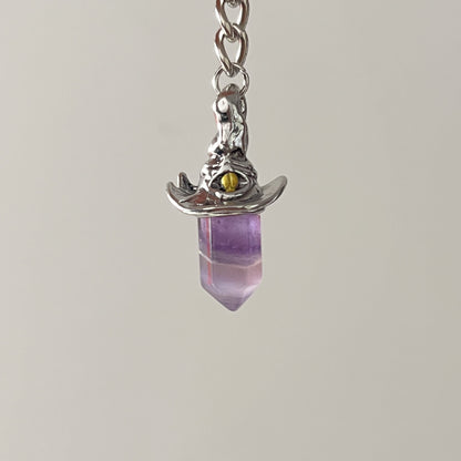 Retro Natural Amethyst Hexagonal Witch Hat Pendant Necklace