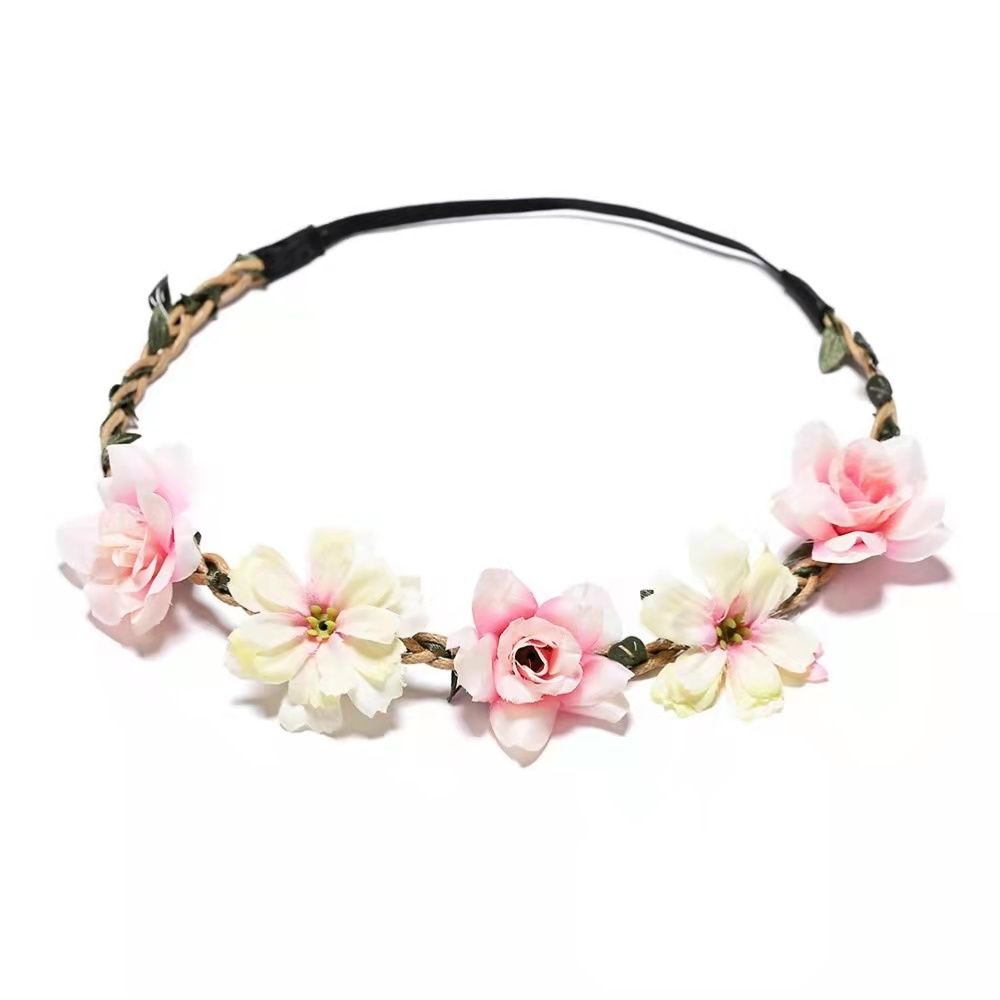 Adjustable Floral Garland Headband for Women & Girls - Multicolor Artificial Flower Crown with Soft Pastel Shades, Black Elastic Band & Golden Accents for Weddings, Festivals, Parties, Special Occasion Wear, Elegant Headpiece
