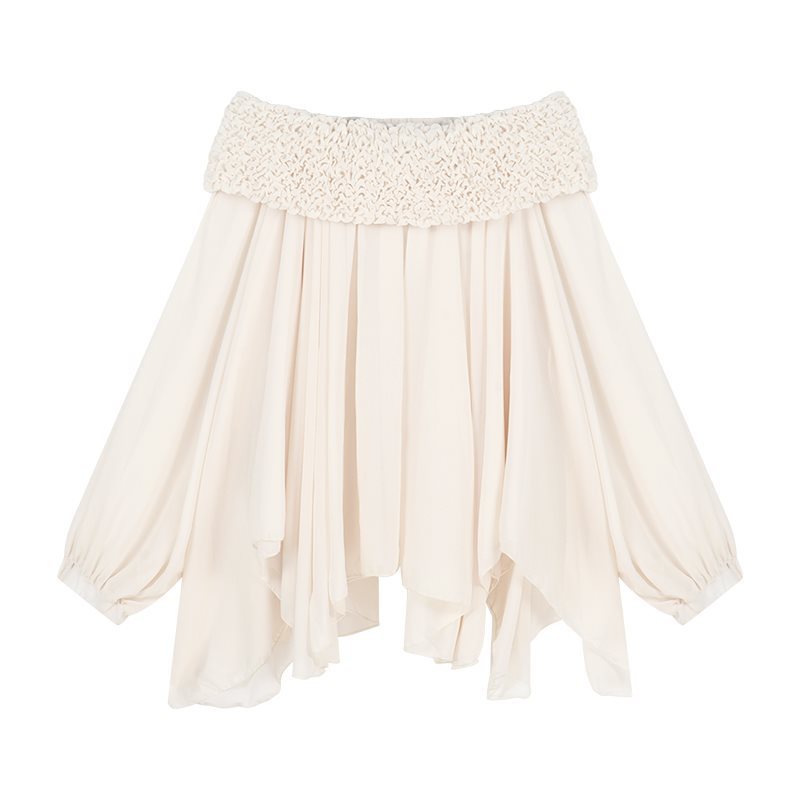 Off-shoulder Long Sleeve Chiffon Shirt Loose Mid-length Thin Top