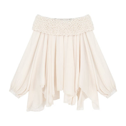 Off-shoulder Long Sleeve Chiffon Shirt Loose Mid-length Thin Top