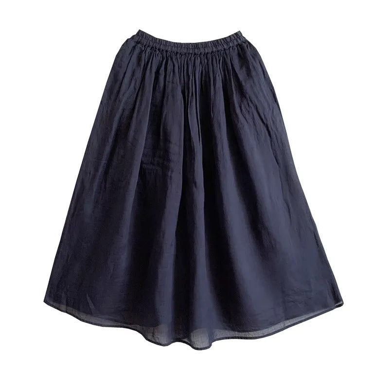 Elastic Waist Literary Retro Cotton And Linen Skirt With Crotch Cover