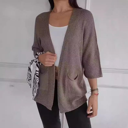 Women's Waffle Nine-quarter Sleeve Urban Casual Cardigan Coat