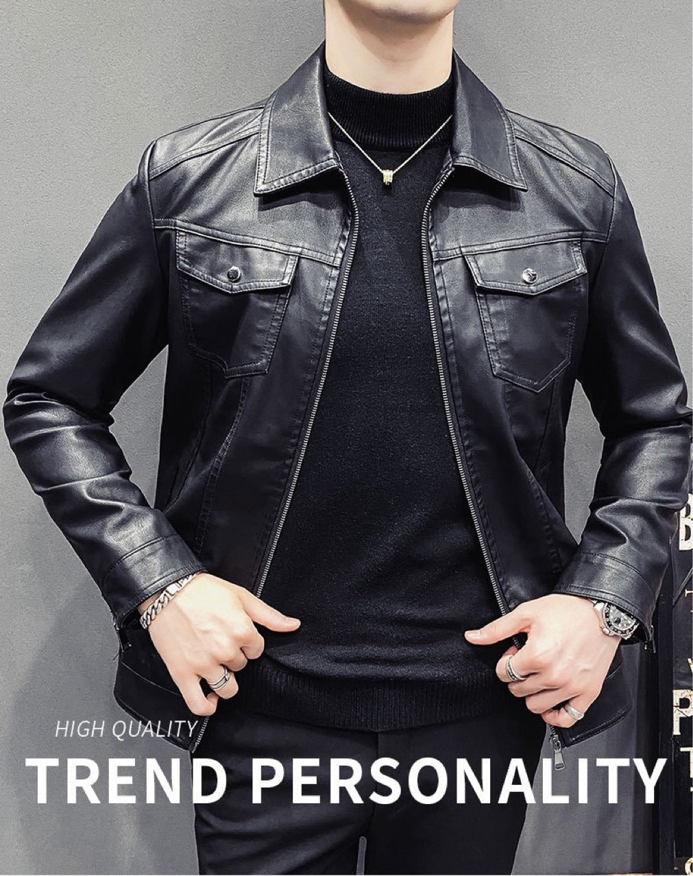 Men's Premium Quilted Leather Jacket - Fall Winter Casual Outerwear