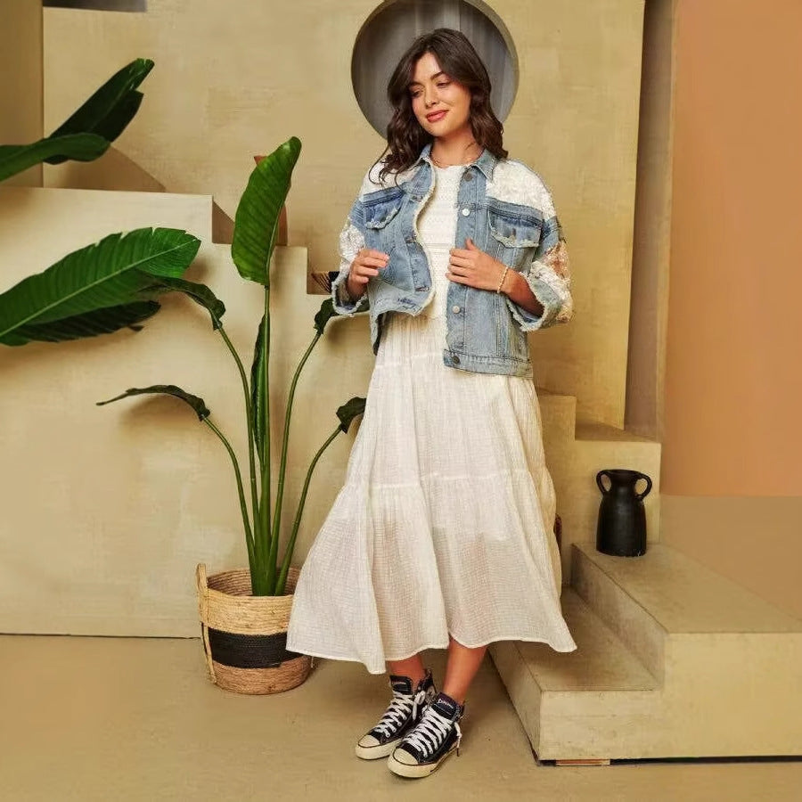 Hole Patched Denim Jacket Women