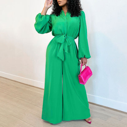 Fashion Long Sleeve Plus Size Casual Jumpsuit
