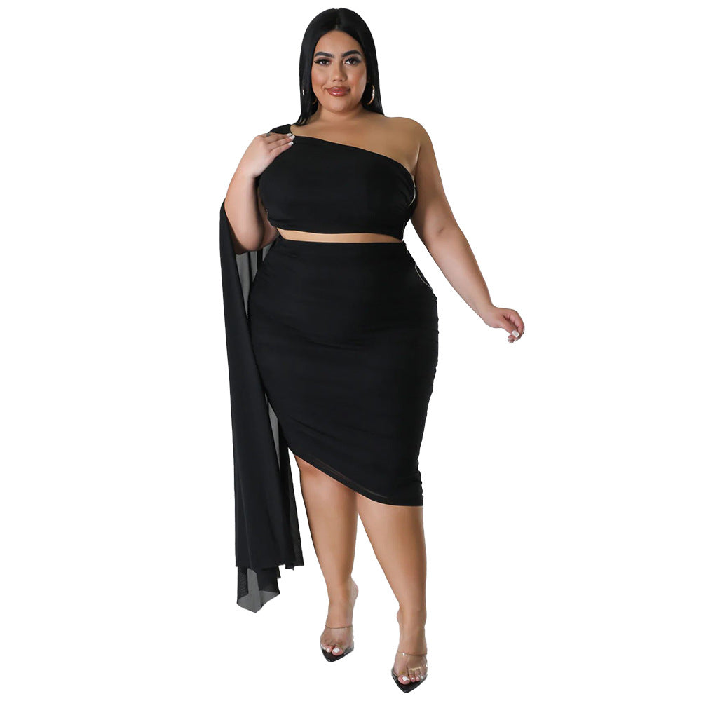 New Fashion Women's High-elastic Off-shoulder Long-train Sleeve Pleated Two-piece Set