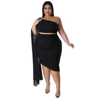 New Fashion Women's High-elastic Off-shoulder Long-train Sleeve Pleated Two-piece Set