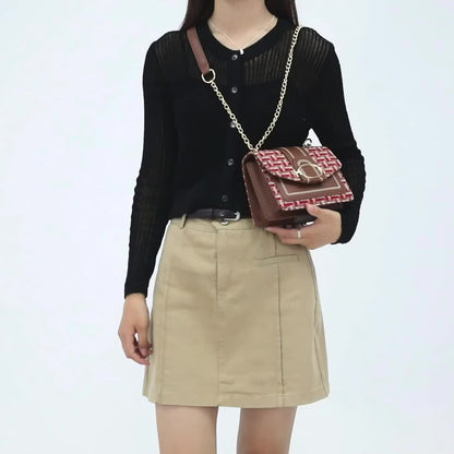 Elegant Plaid Tweed Crossbody Bag – Lightweight Chain Shoulder Purse with Adjustable Strap, Magnetic Buckle Closure, and Leather Lining for Stylish Everyday Use