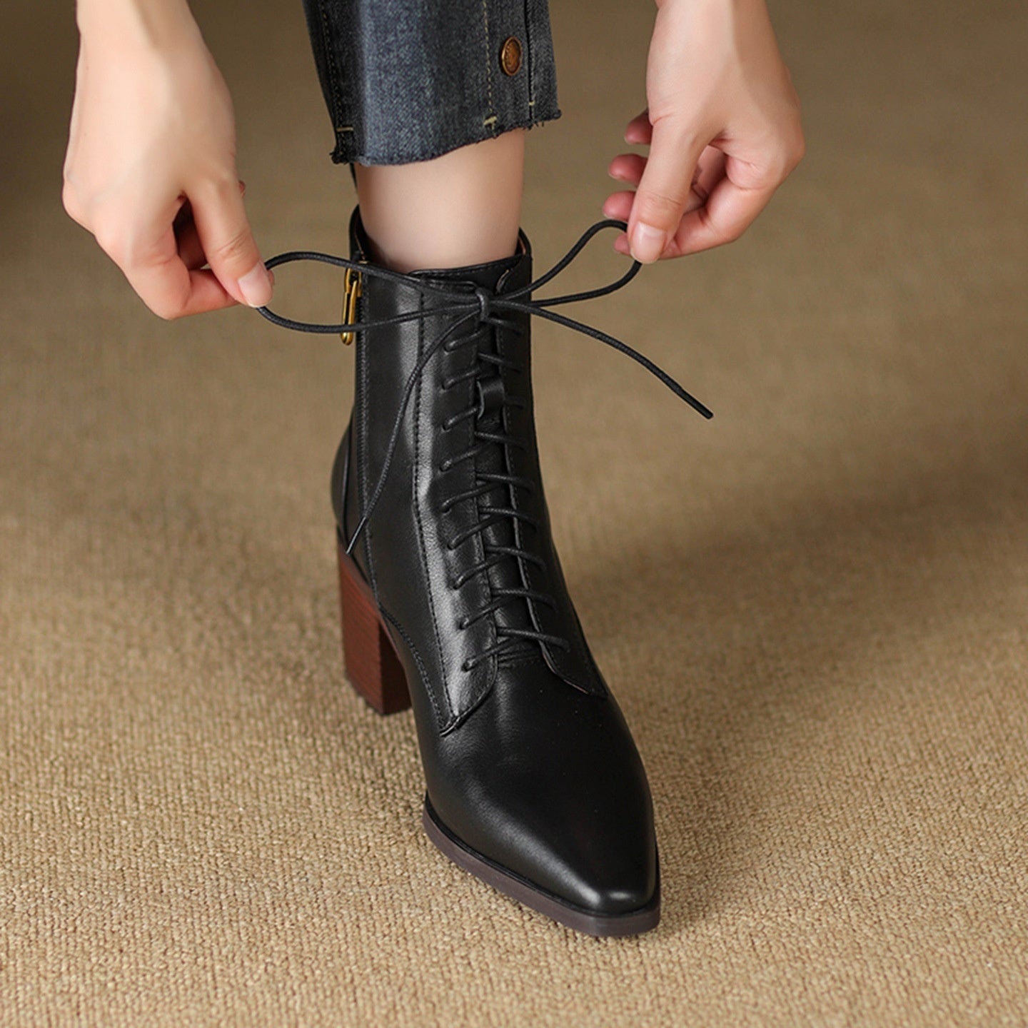 Thick-heel Lace-up Ankle Boots, New Autumnwinter Women's Martin Boots