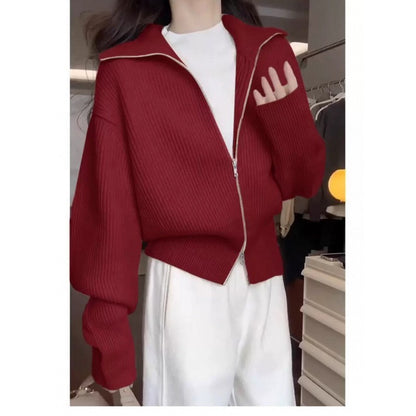Hong Kong Style Design Double Zipper Knitted Cardigan Fashion Casual Jacket